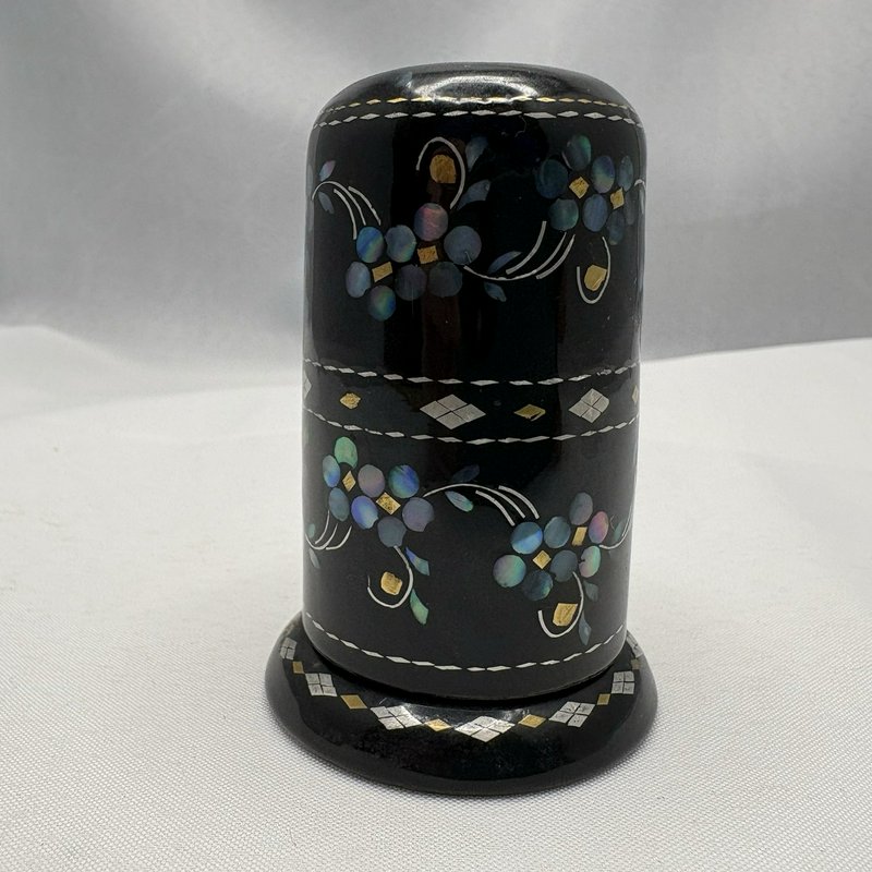 Black Lacquerware Abalone Mother of Pearl Toothpick Floral Box 3"