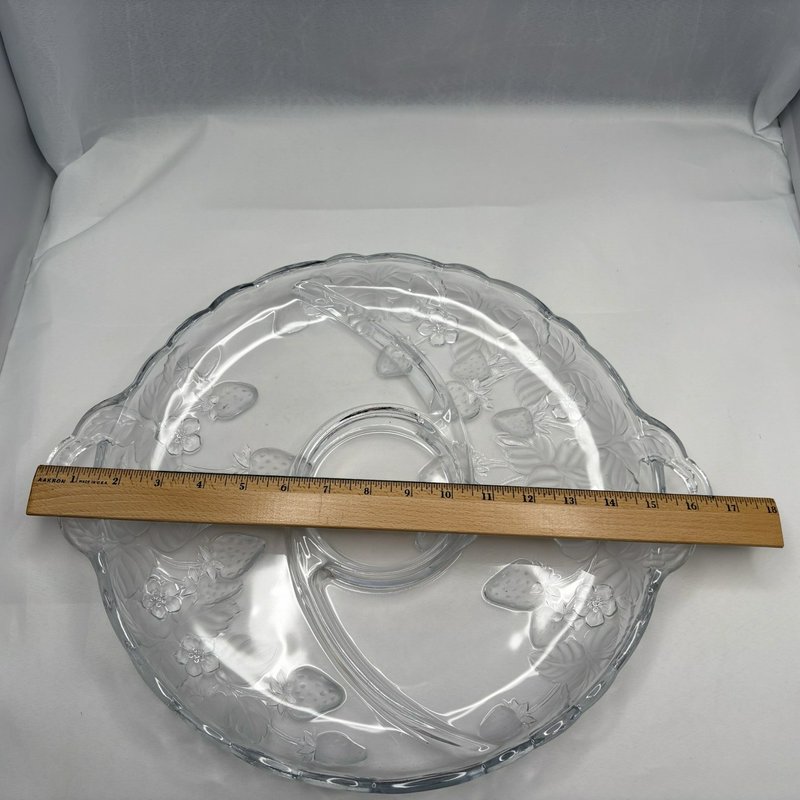Vintage SOGA Japan Strawberry Field Round Divided Tray w/ Handles & Dip Bowl