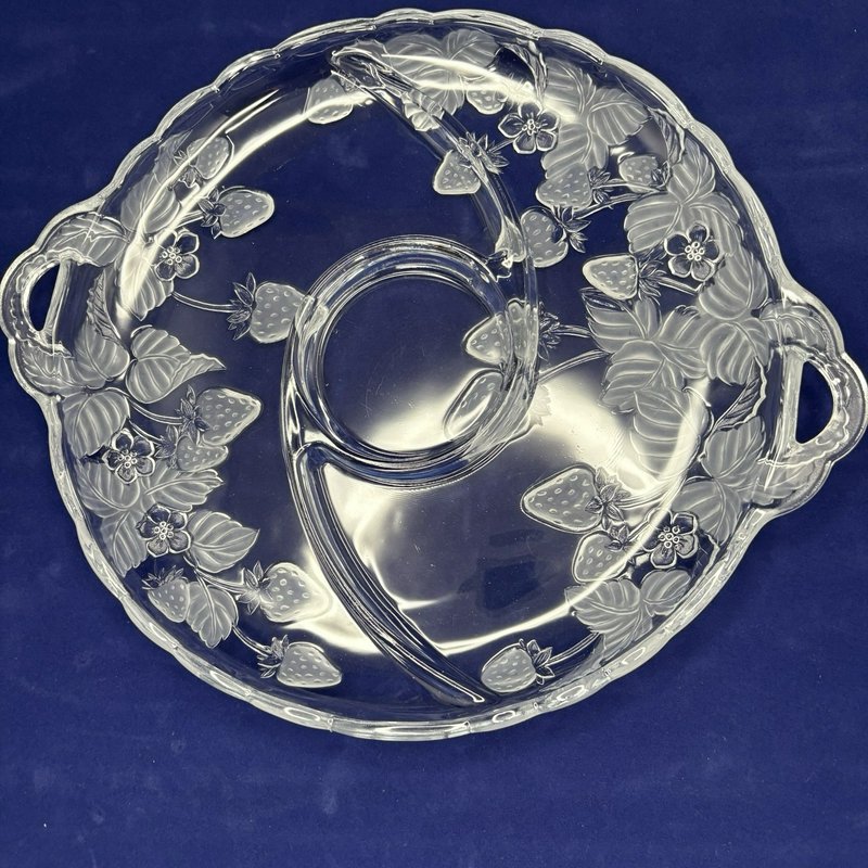 Vintage SOGA Japan Strawberry Field Round Divided Tray w/ Handles & Dip Bowl